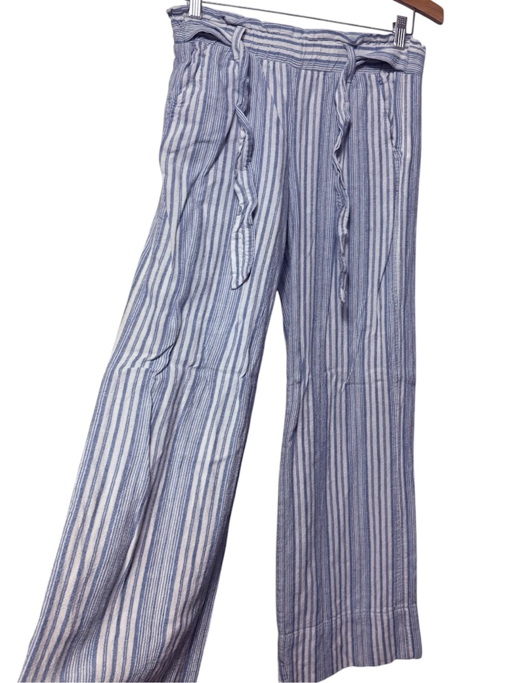 Jolt Wide-Leg Linen Blend Pants Women's Small Nautical Coastal Lagenlook Striped